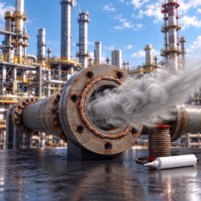 Fuga de vapor en brida oxidada de refinería
